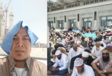 Saling Dorong Berusaha Masuk Masjidil Haram, Jemaah Haji Salat Jum'at Pakai Payung Handuk Basah   